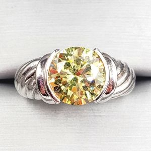 Round Cut Yellow Diamond Simulant Silver Tone Rope Band Ring